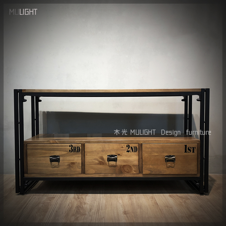 雙格鐵藝實木視聽抽屜櫃|可訂製