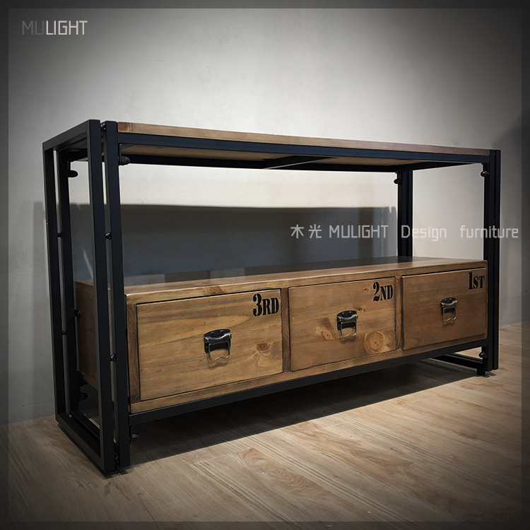 雙格鐵藝實木視聽抽屜櫃|可訂製