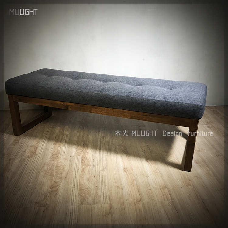 法式深灰織布實木床尾凳