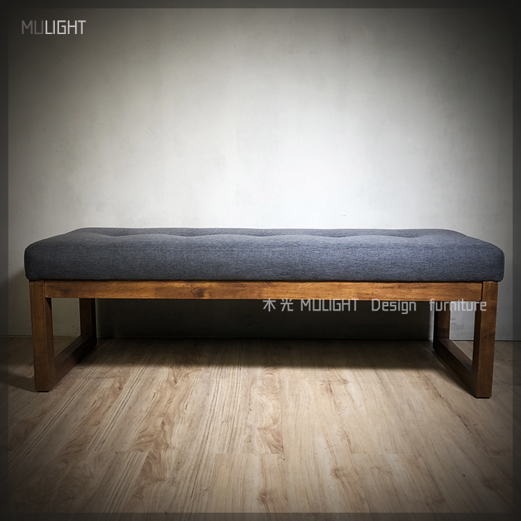 法式深灰織布實木床尾凳