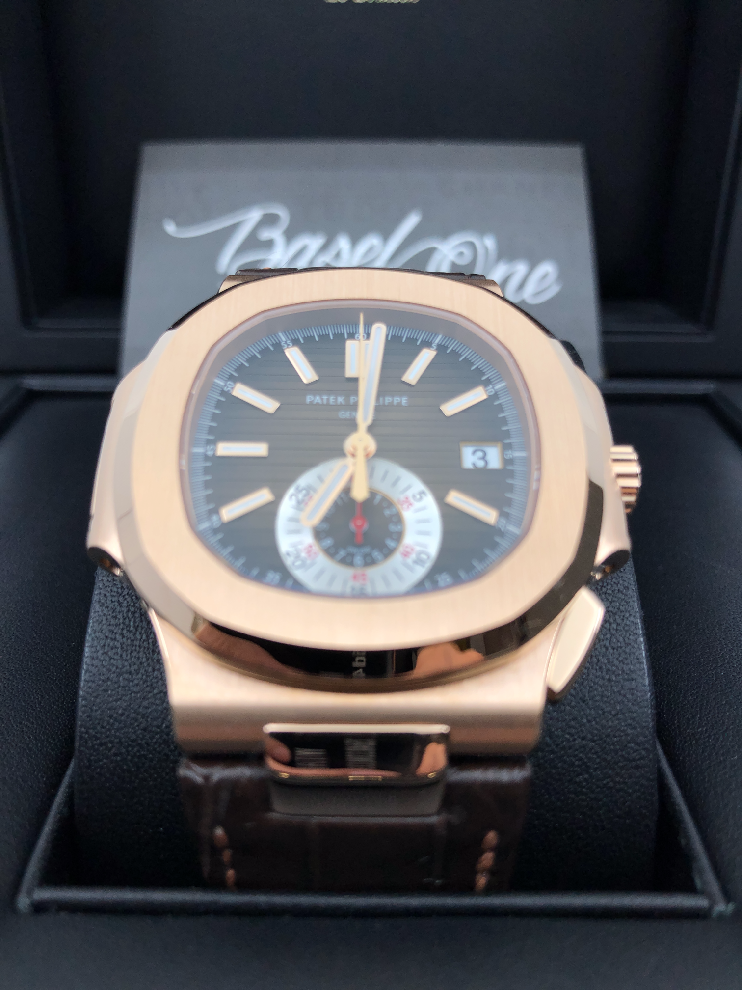 DiscontinuedBRAND NEW 5980 5980r 5980R-001 PATEK PHILIPPE BLACK BROWN ROSE GOLD MEN NAUTILUS 40MM