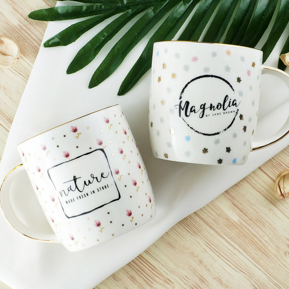 花映香頌法式陶瓷金邊馬克杯