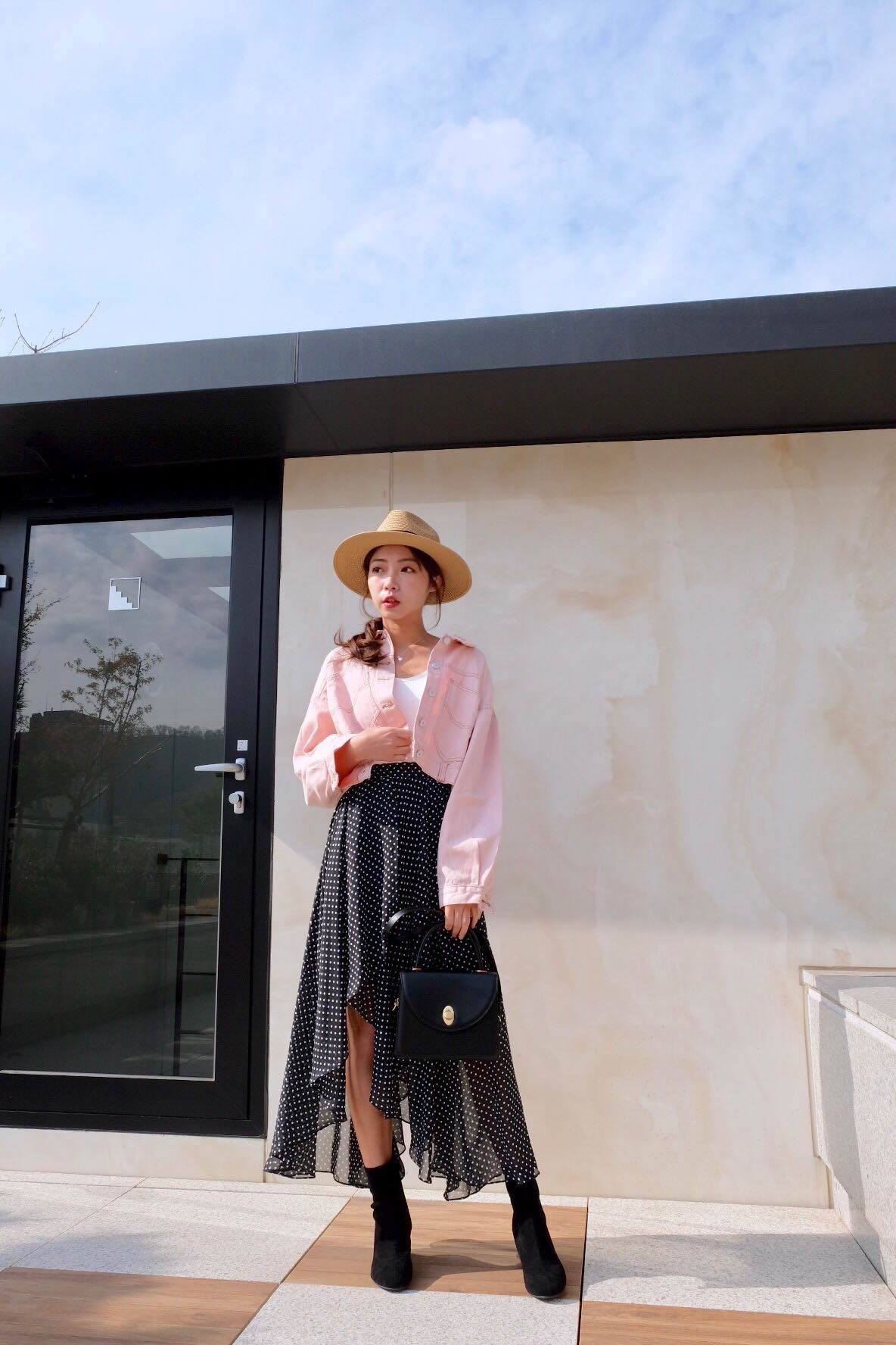 極美設計師不規則點點雪紡裙