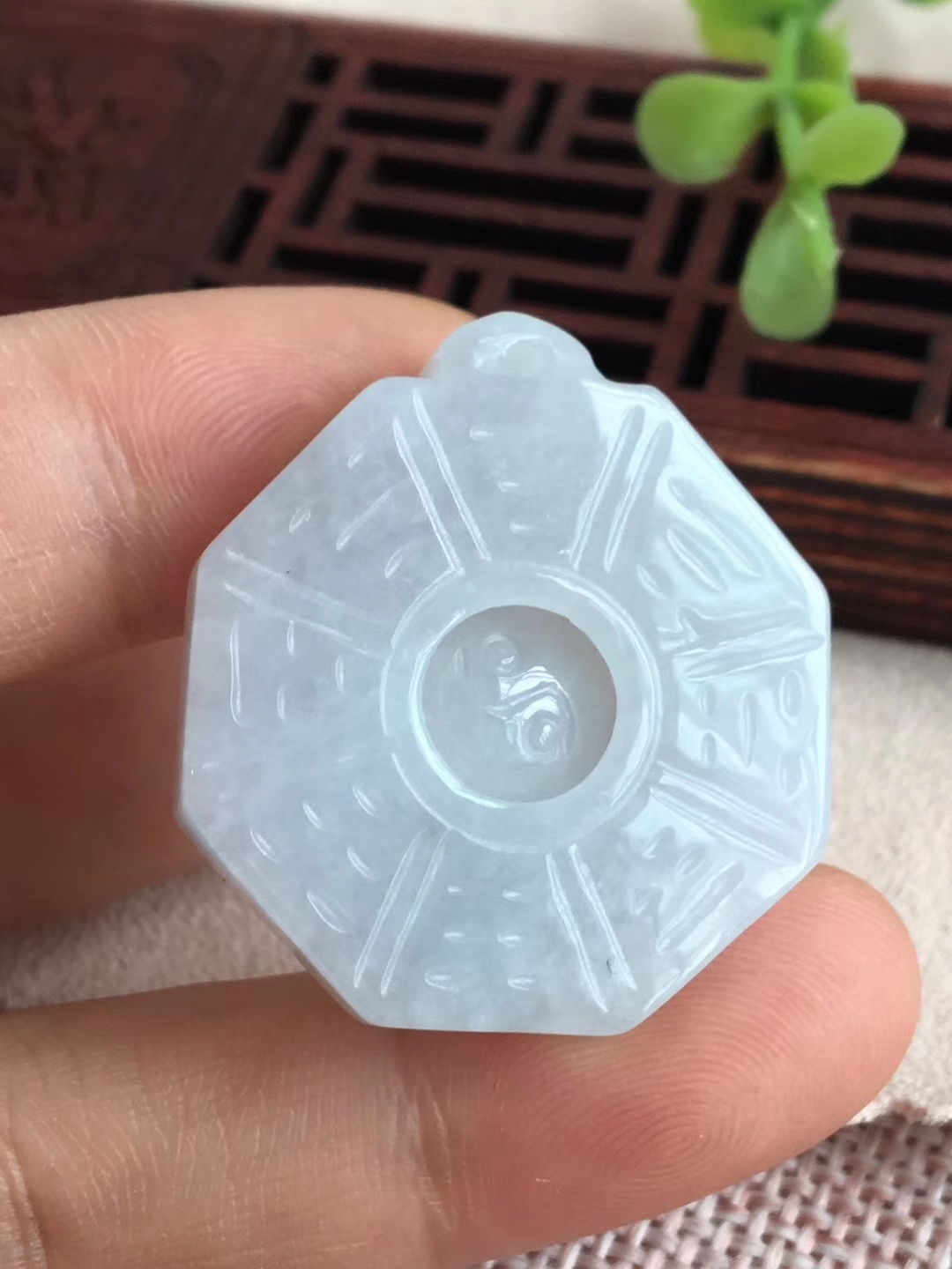 冰白八卦吊墜, 天然翡翠A玉, 緬甸玉, Jade, Jadeite