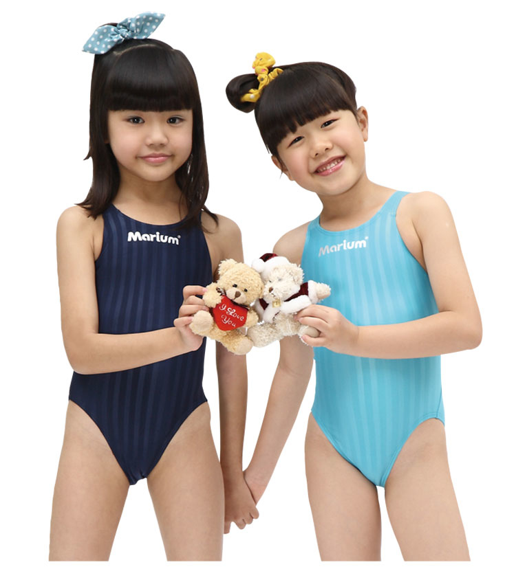 MAR-800331WJ 小女競賽型泳裝 - 壓條(深藍)