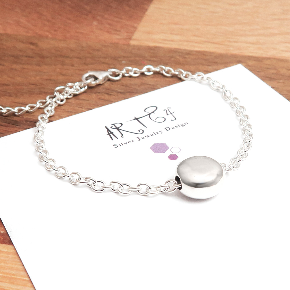 檸檬薄荷糖(大) 圓形銀珠手鍊 925純銀手鍊