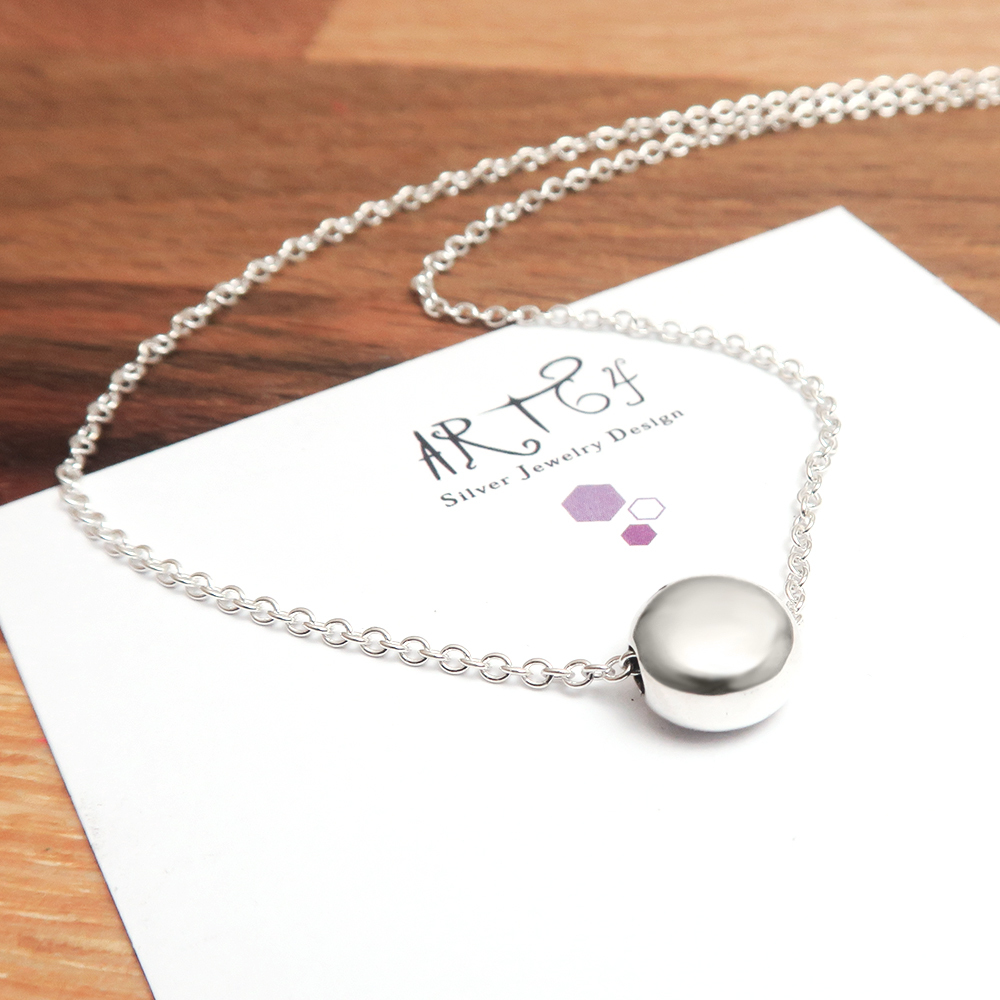 檸檬薄荷糖(大) 圓形銀珠項鍊 925純銀項鍊