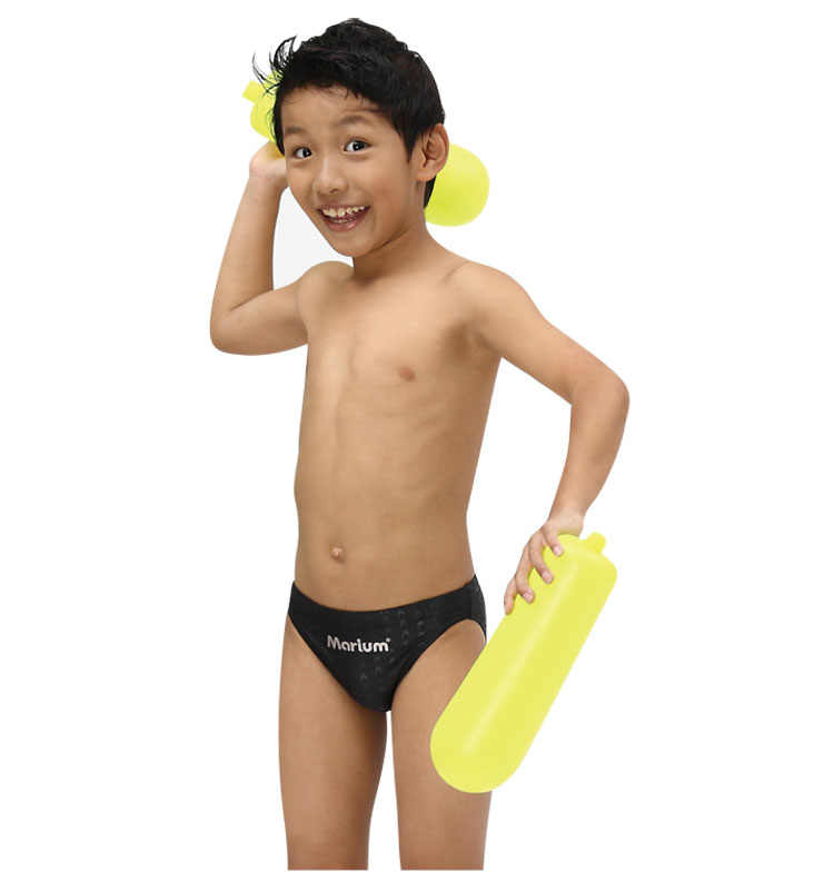 MAR-810210J 小男競賽三角泳褲 - 魚鱗(黑)