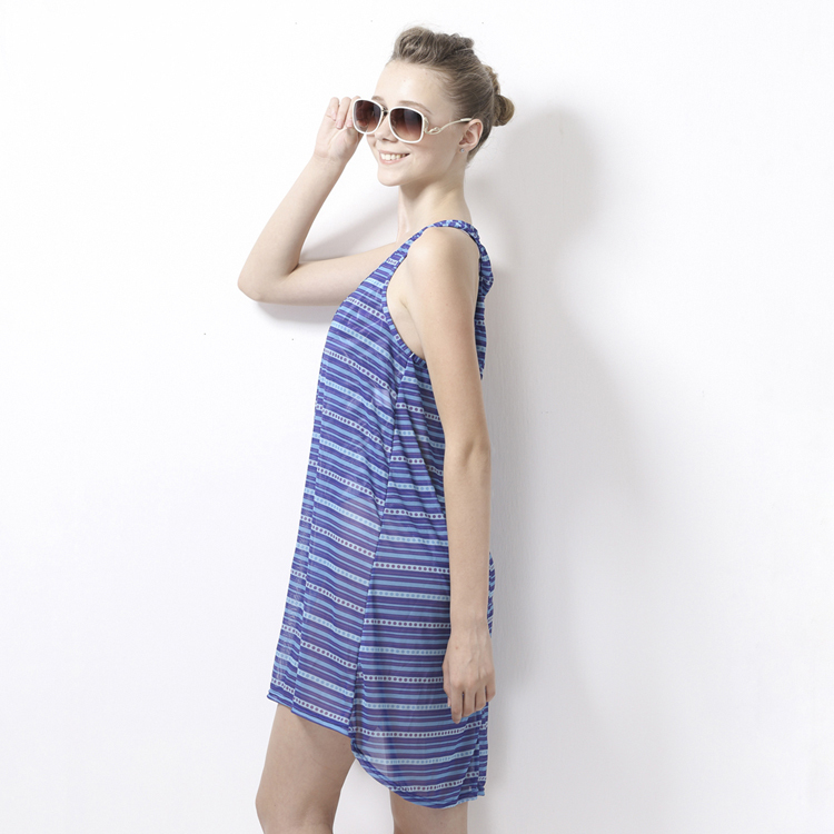 MAR-5310W 大女休閒網紗罩衫─藍