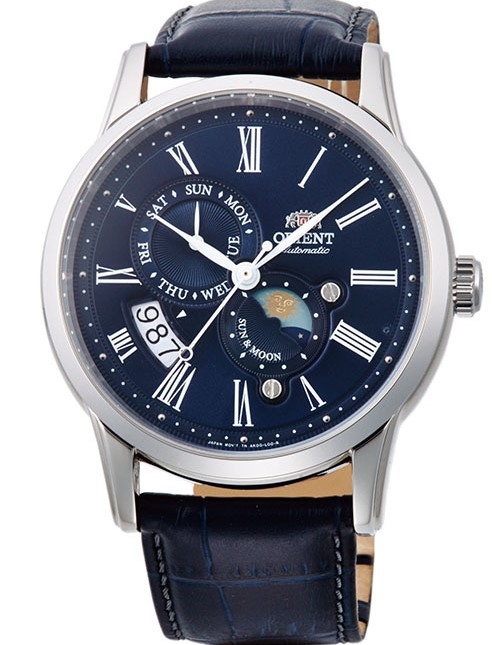 萬年鐘錶 - 東方錶  ORIENT   藍面月象機械皮革男錶   RA-AK0011D   錶徑 42.5mm