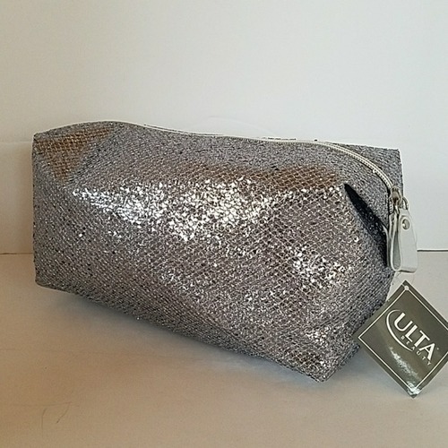 Ulta Silver Glitter Makeup Bag Top zippered closure