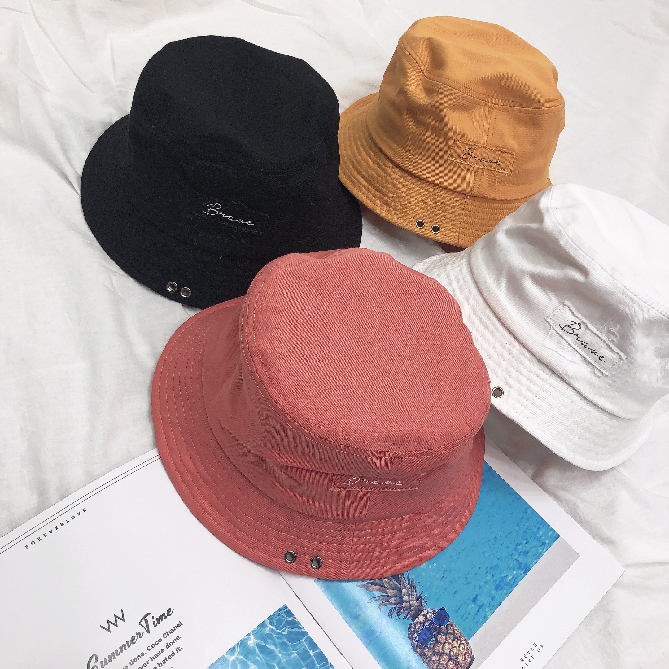 拼布標漁夫帽/四色