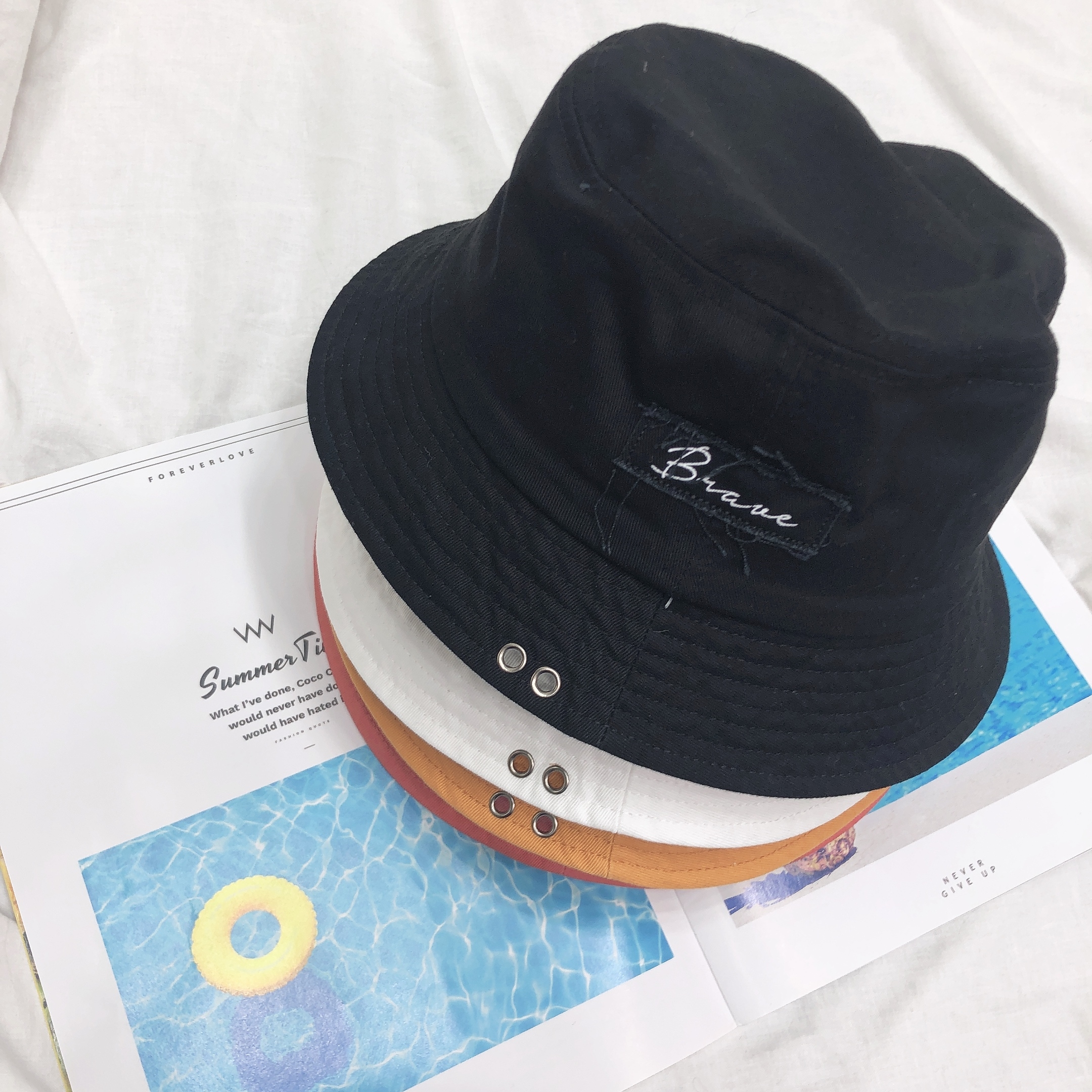 拼布標漁夫帽/四色