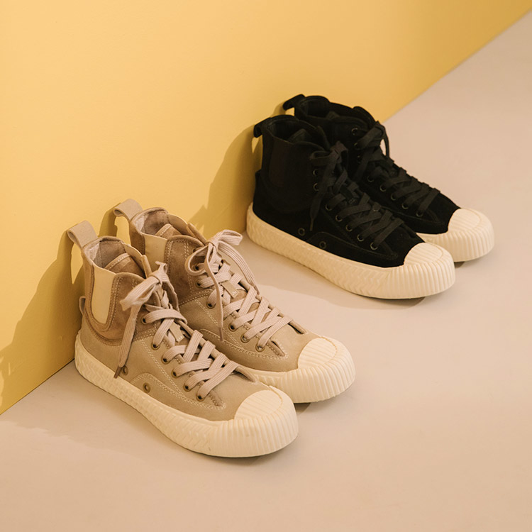 真皮麂皮中高筒餅乾鞋