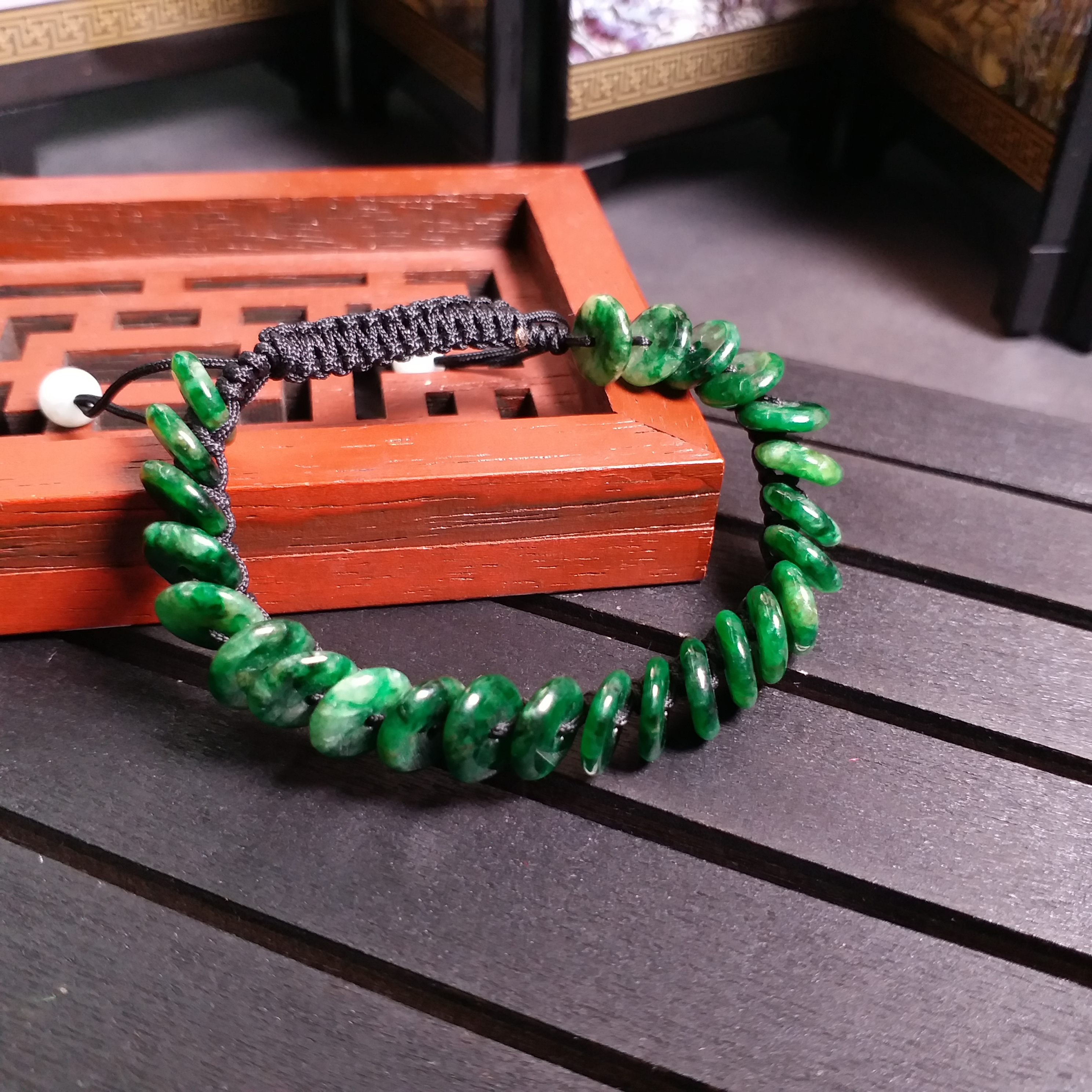 滿綠平安招扣手帶, 天然翡翠A玉, 緬甸玉, Jade, Jadeite