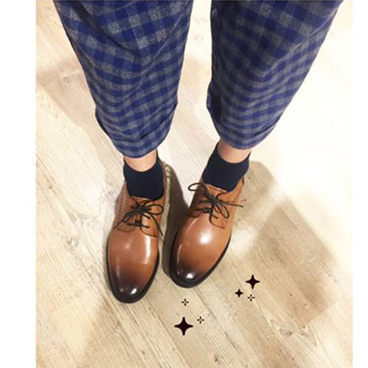 真皮蠟感雕花綁帶牛津鞋