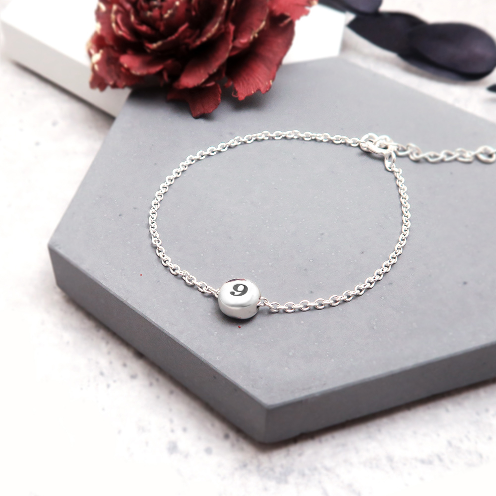 檸檬薄荷糖(小) 刻字款 圓形銀珠手鍊 925純銀客製化刻字手鍊