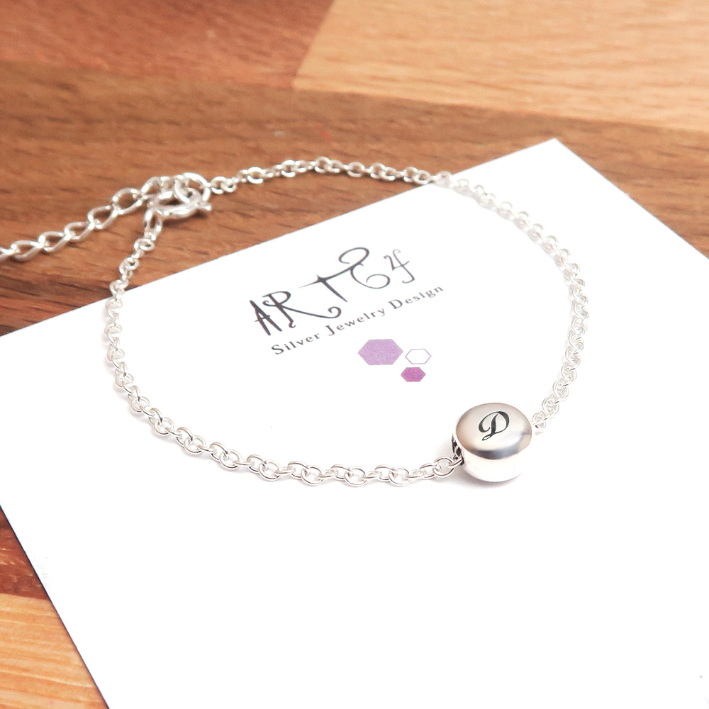 檸檬薄荷糖(小) 刻字款 圓形銀珠手鍊 925純銀客製化刻字手鍊