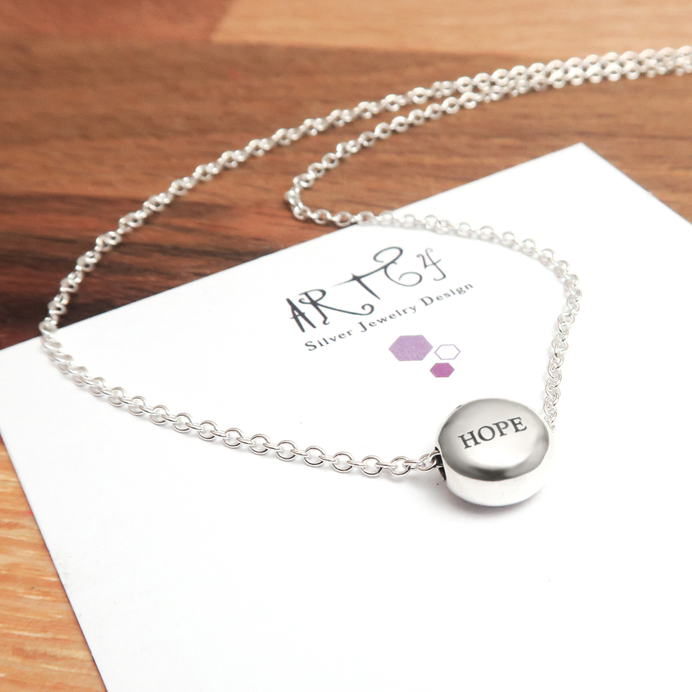 檸檬薄荷糖(大) 刻字款 圓形銀珠項鍊 925純銀客製化刻字項鍊