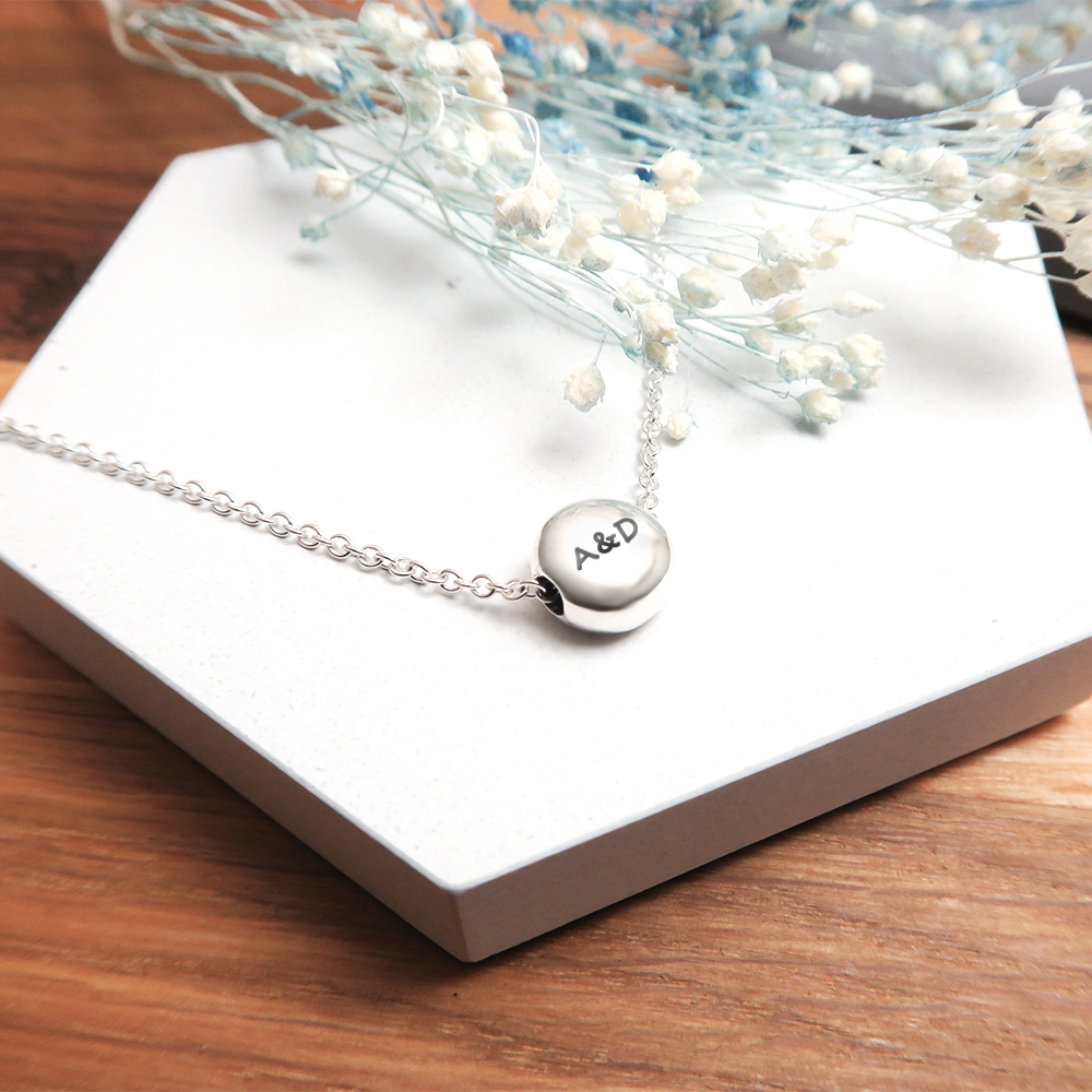 檸檬薄荷糖(大) 刻字款 圓形銀珠項鍊 925純銀客製化刻字項鍊