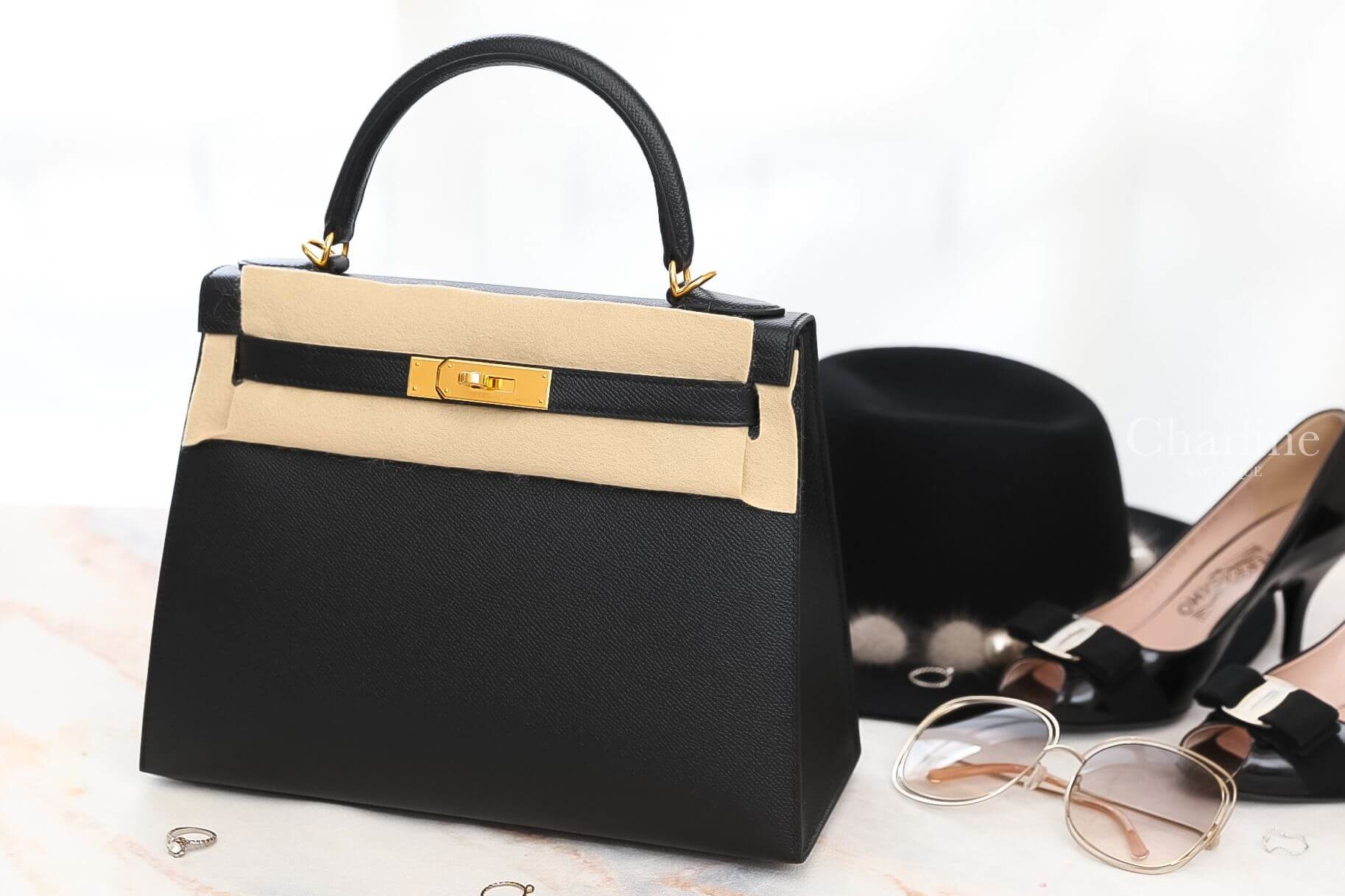 Hermès Kelly 28cm 89 Noir Epsom 黑色金釦凱莉包-Charline Boutique 精品代購