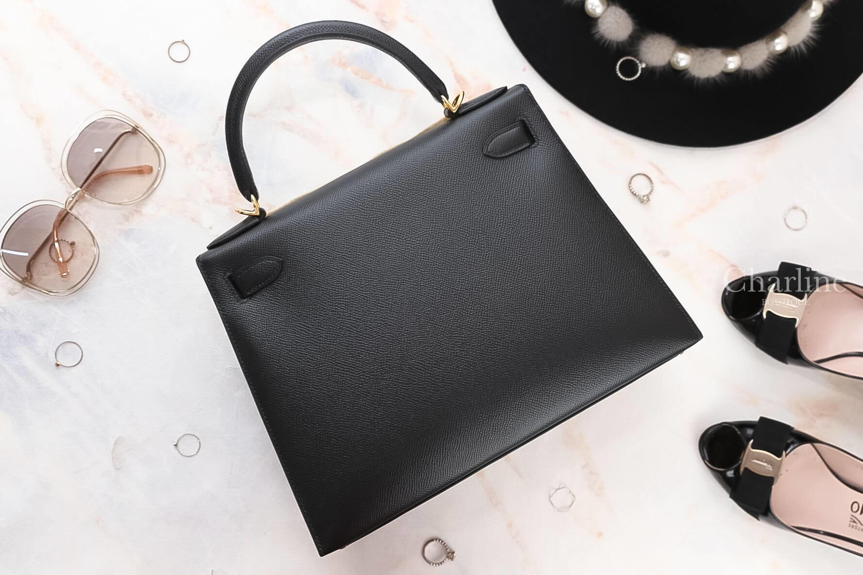 Hermès Kelly 28cm 89 Noir Epsom 黑色金釦凱莉包-Charline Boutique 精品代購