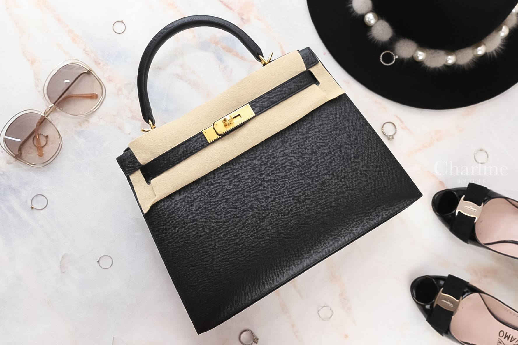 Hermès Kelly 28cm 89 Noir Epsom 黑色金釦凱莉包-Charline Boutique 精品代購