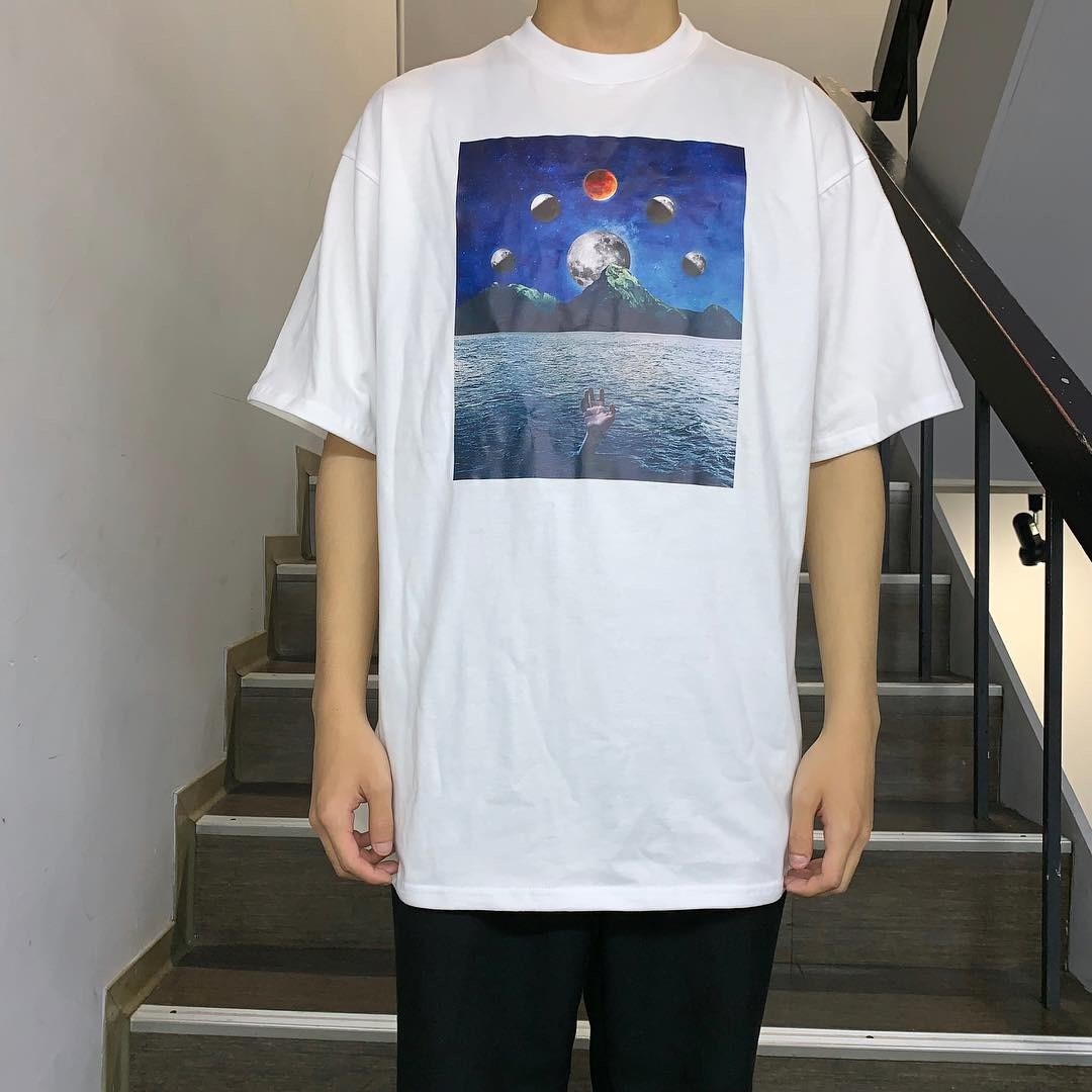 韓國 月蝕圖像白色短袖