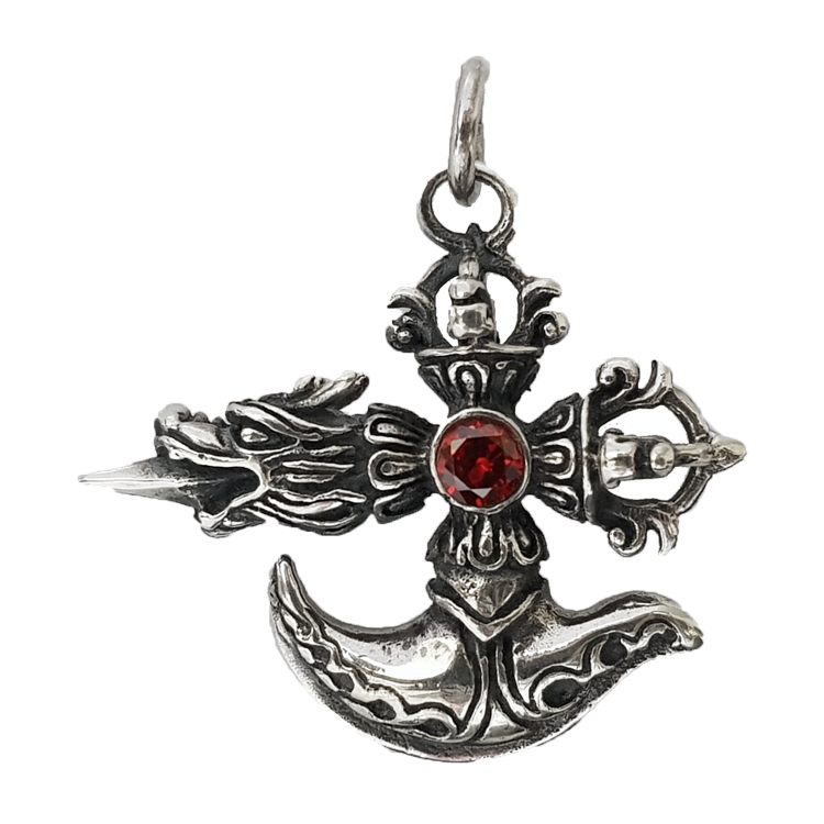 純銀吊墜，男士吊墜 神秘藏傳法器．降魔金剛杵 不含鍊子（8238）