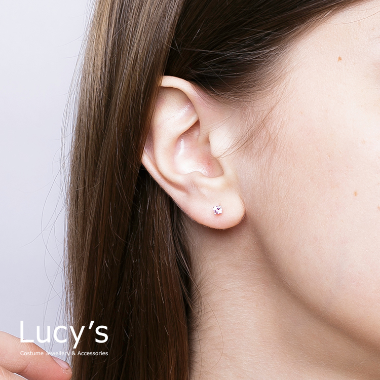 925純銀 氣質簡約粉鑽耳環-0.3cm(65562)