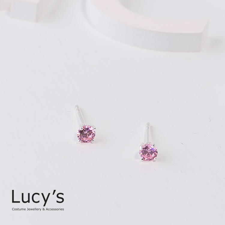 925純銀 氣質簡約粉鑽耳環-0.4cm (65563)