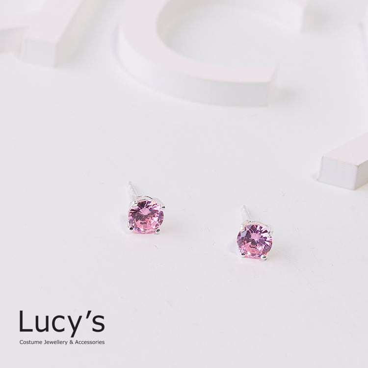 925純銀 氣質簡約粉鑽耳環-0.5cm (65564)