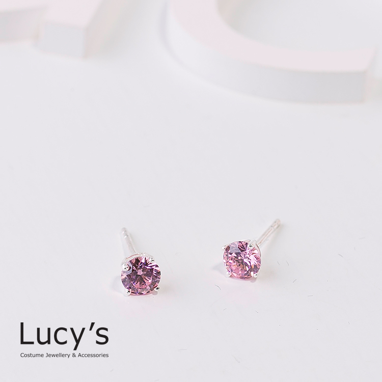 925純銀 氣質簡約粉鑽耳環-0.6cm (65565)