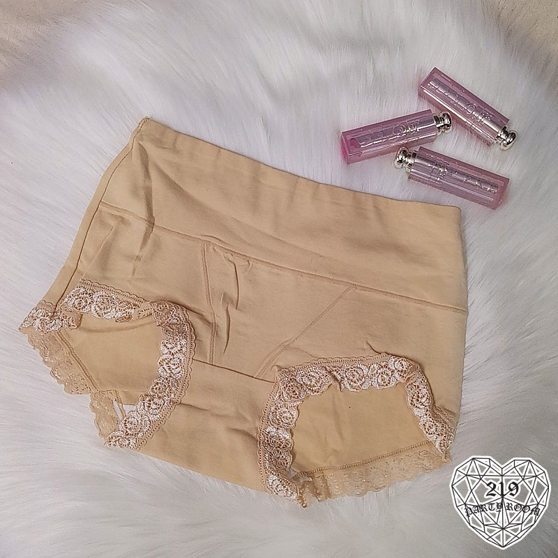 E-高腰純棉四角蕾絲內褲