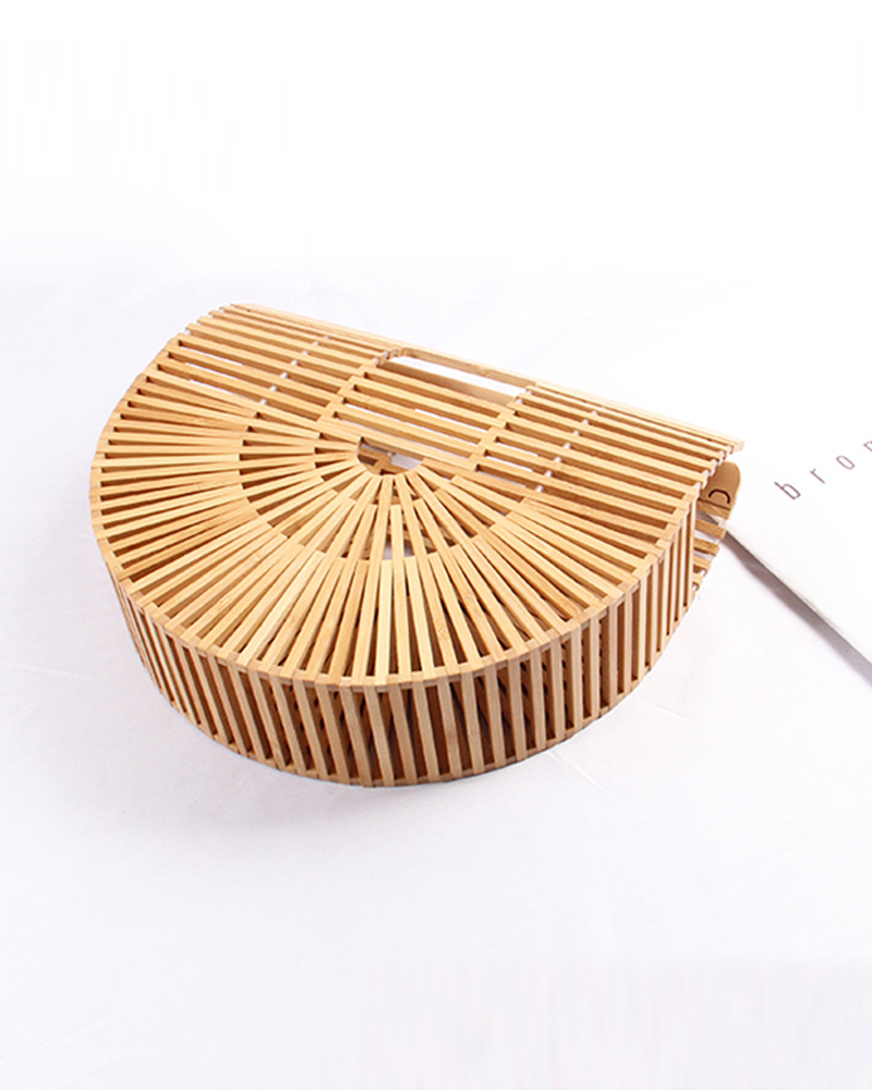 扇形簍空竹編包(竹子原色)