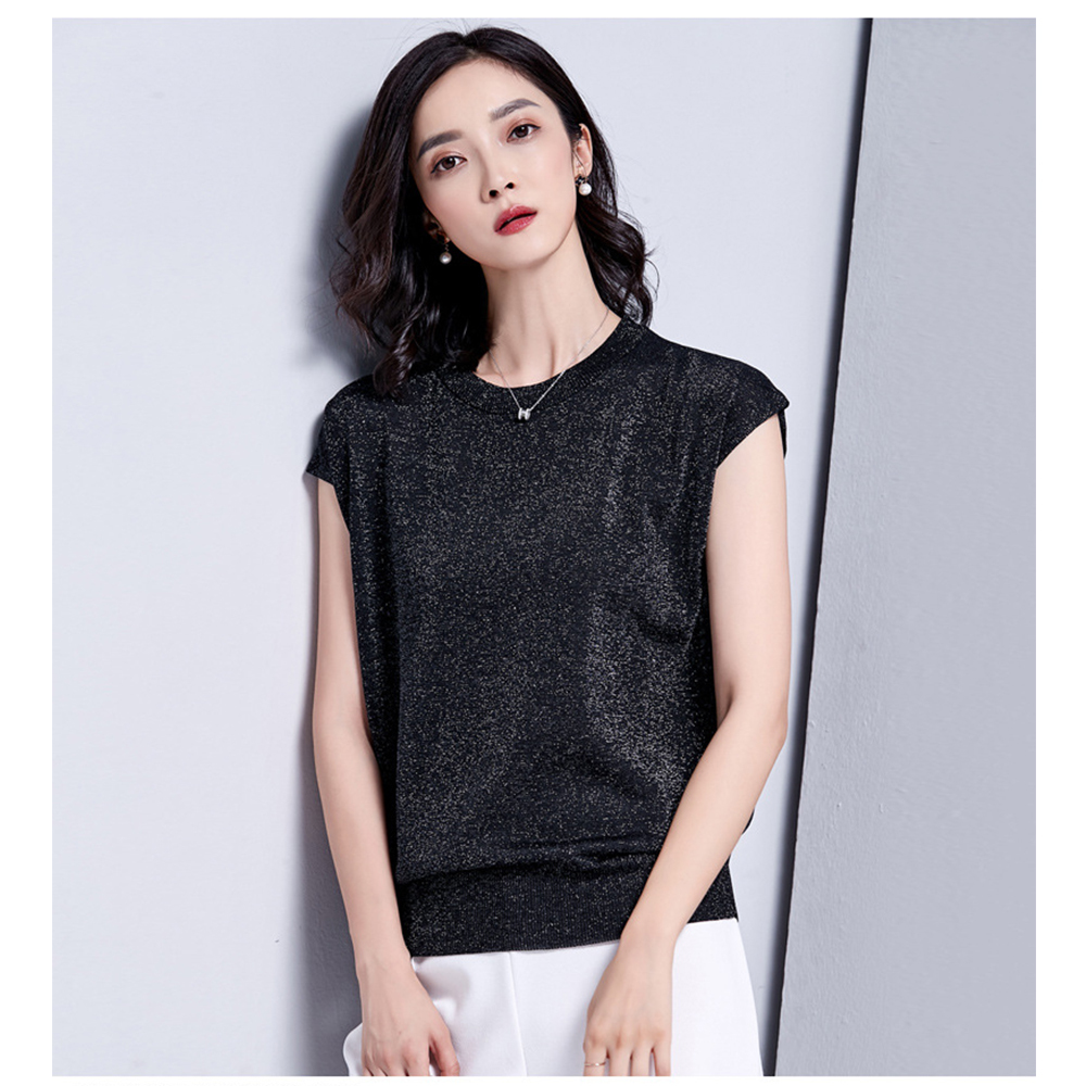 DEER.W圓領半袖金絲針織上衣 黑色