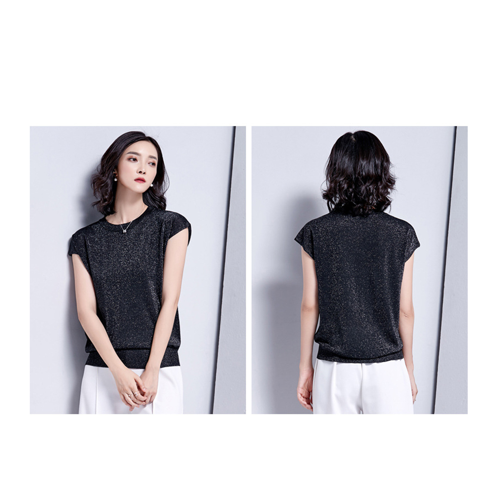 DEER.W圓領半袖金絲針織上衣 黑色