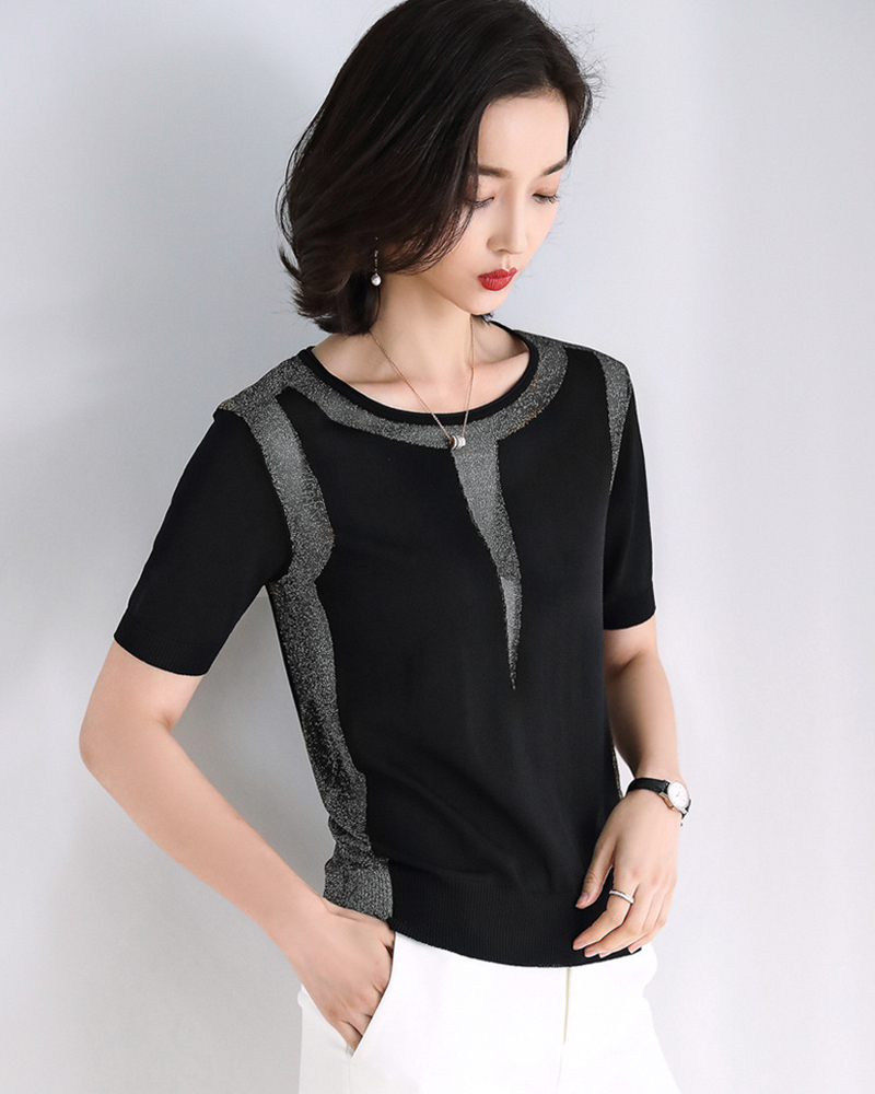 銀線/黑S【零碼出清不退換】鏤空拼接冰絲針織上衣
