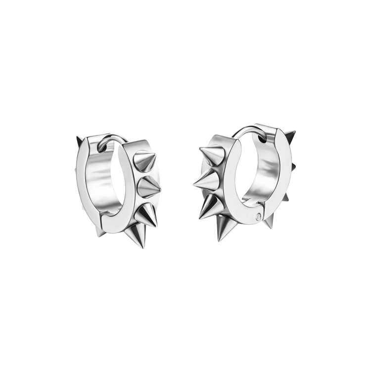 白鋼耳飾，男士耳飾 鉚釘環設計；黯黑搖滾風潮（7364銀色）