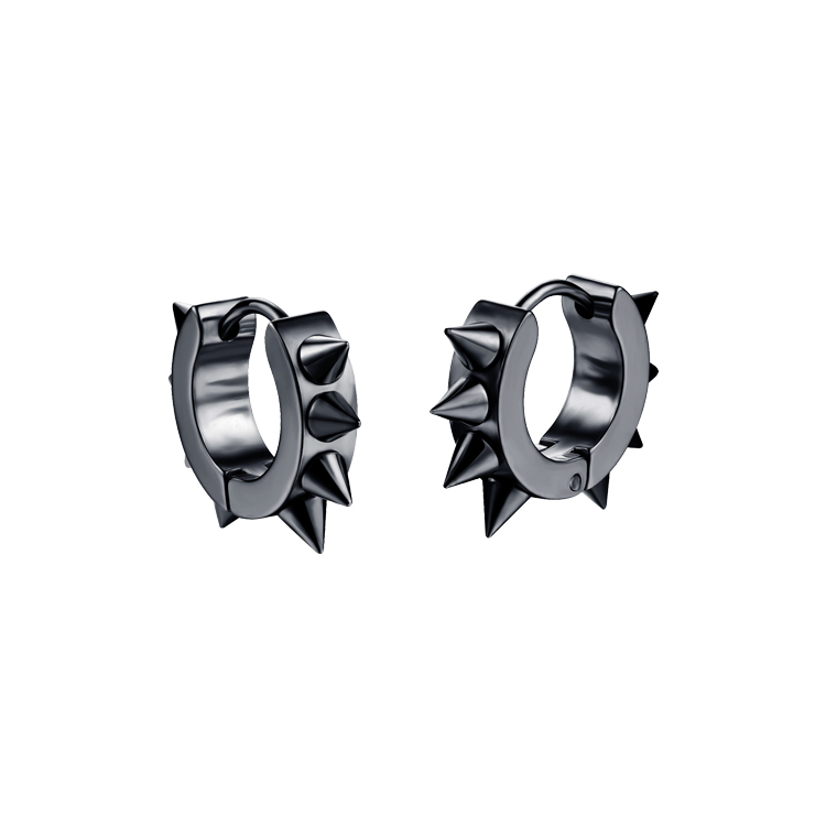白鋼耳飾，男士耳飾 鉚釘環設計；黯黑搖滾風潮（7364黑色）
