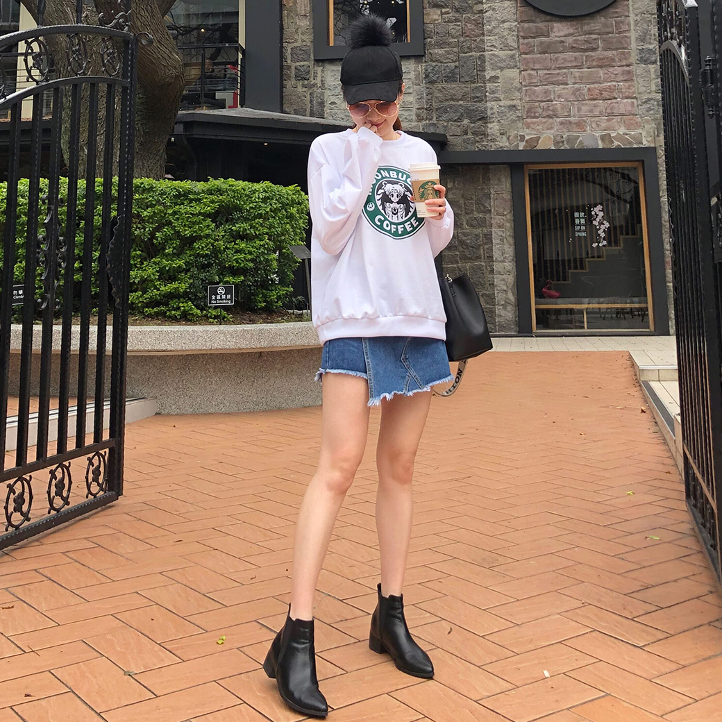 牛仔假兩件式褲裙