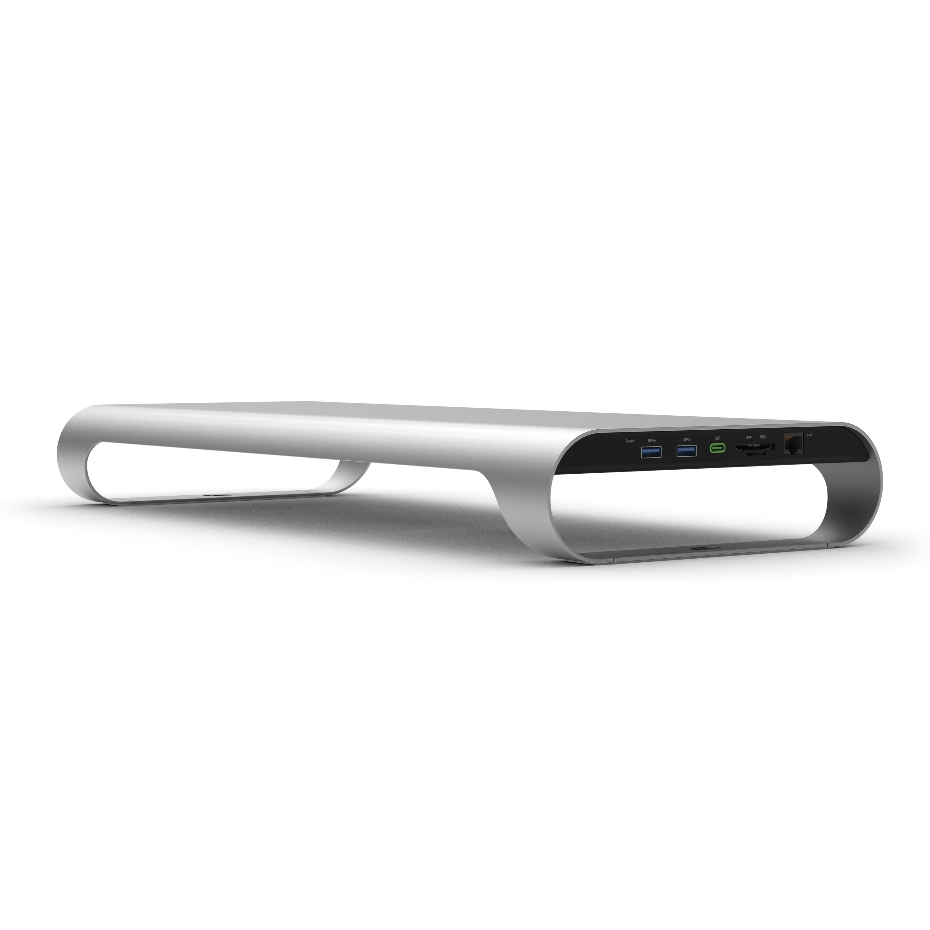 ProBASE X 鋁製 USB多功能螢幕架/筆電架(全新18W QC/PD充電埠支援iPhone快充、USB3.0端口x2．SD/MicroSD讀卡機、Gigabytes Ethernet網路口) #北歐銀