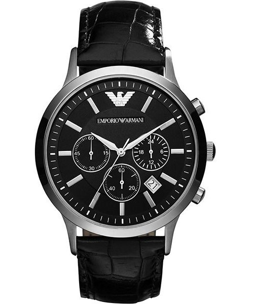 萬年鐘錶 - ARMANI  精品腕錶 三眼皮革男錶  AR2447  表徑43MM