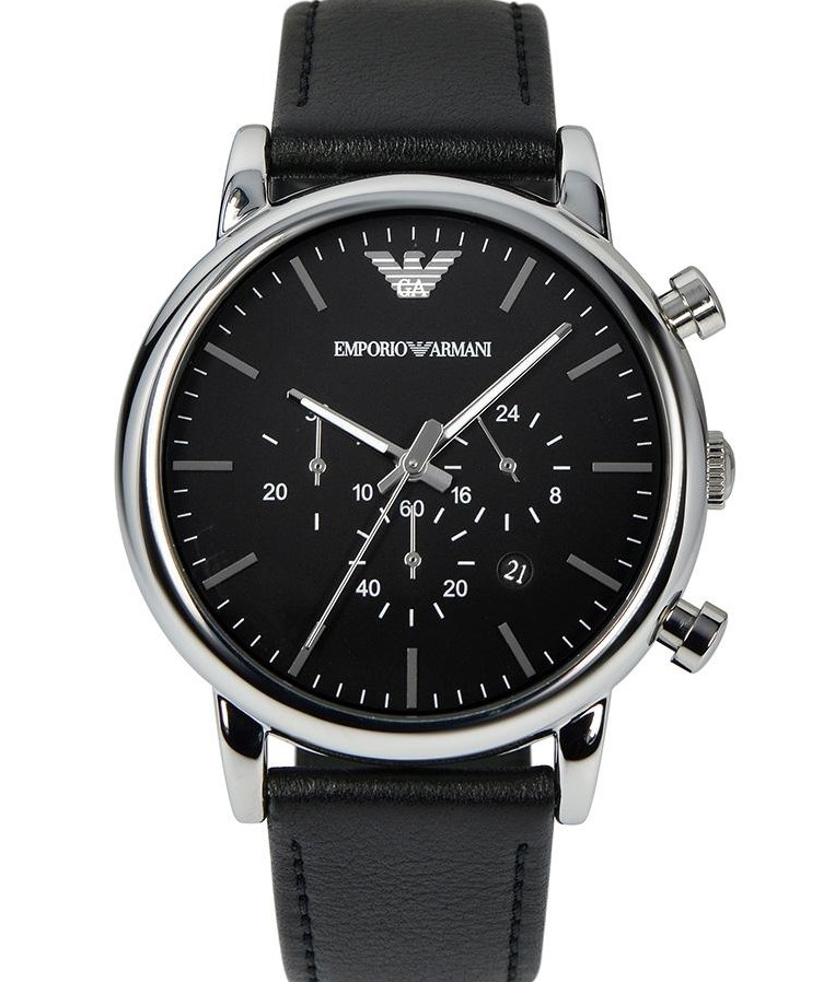 萬年鐘錶 - ARMANI  精品腕錶 三眼皮革男錶  AR1828  表徑46MM