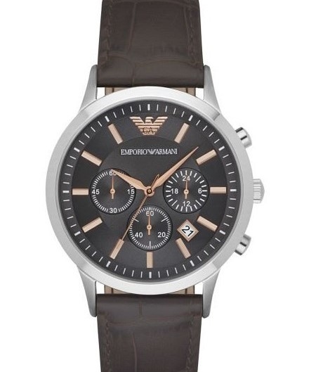 萬年鐘錶 - ARMANI   三眼皮革男錶  AR2513  表徑43MM