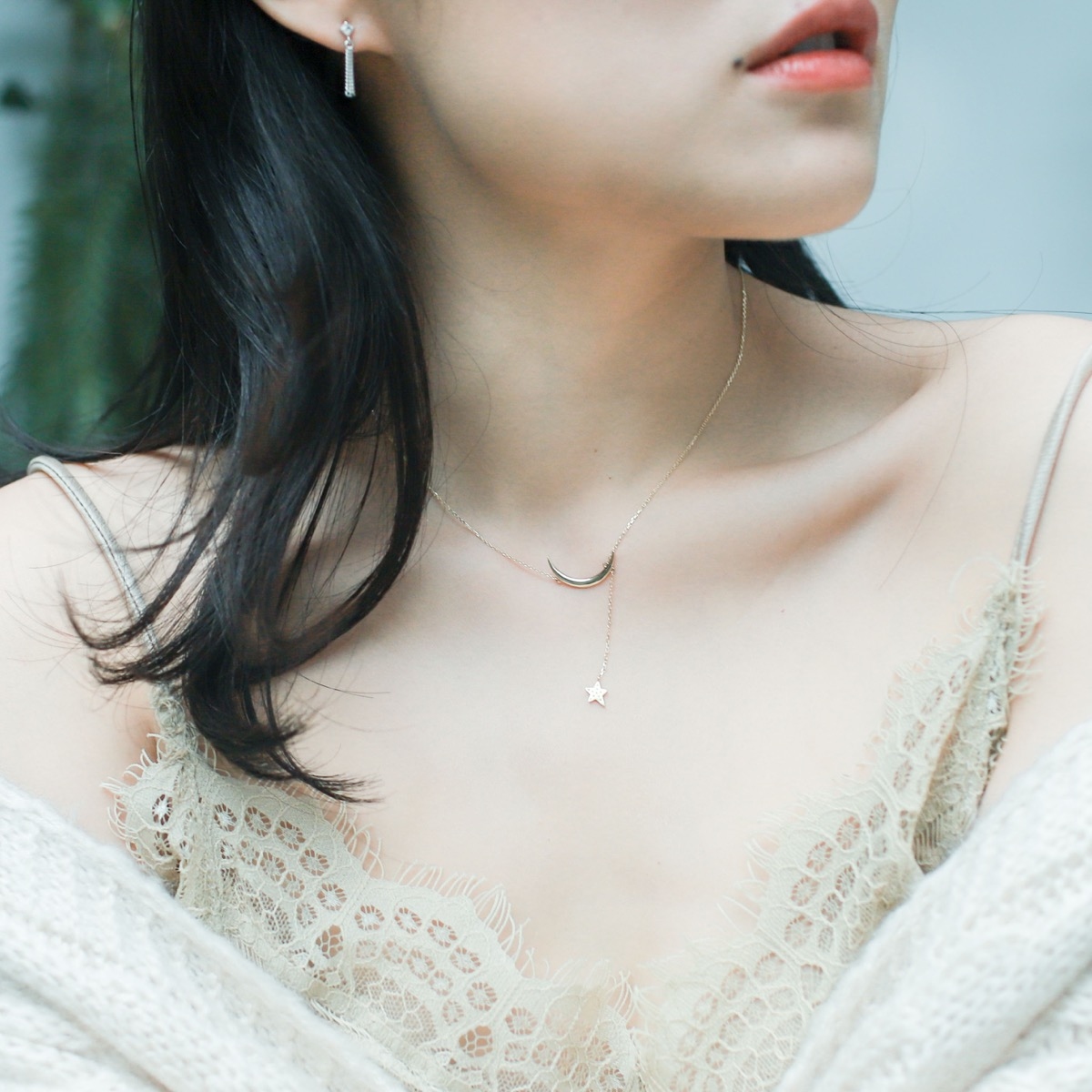 14k星星月亮鎖骨鍊