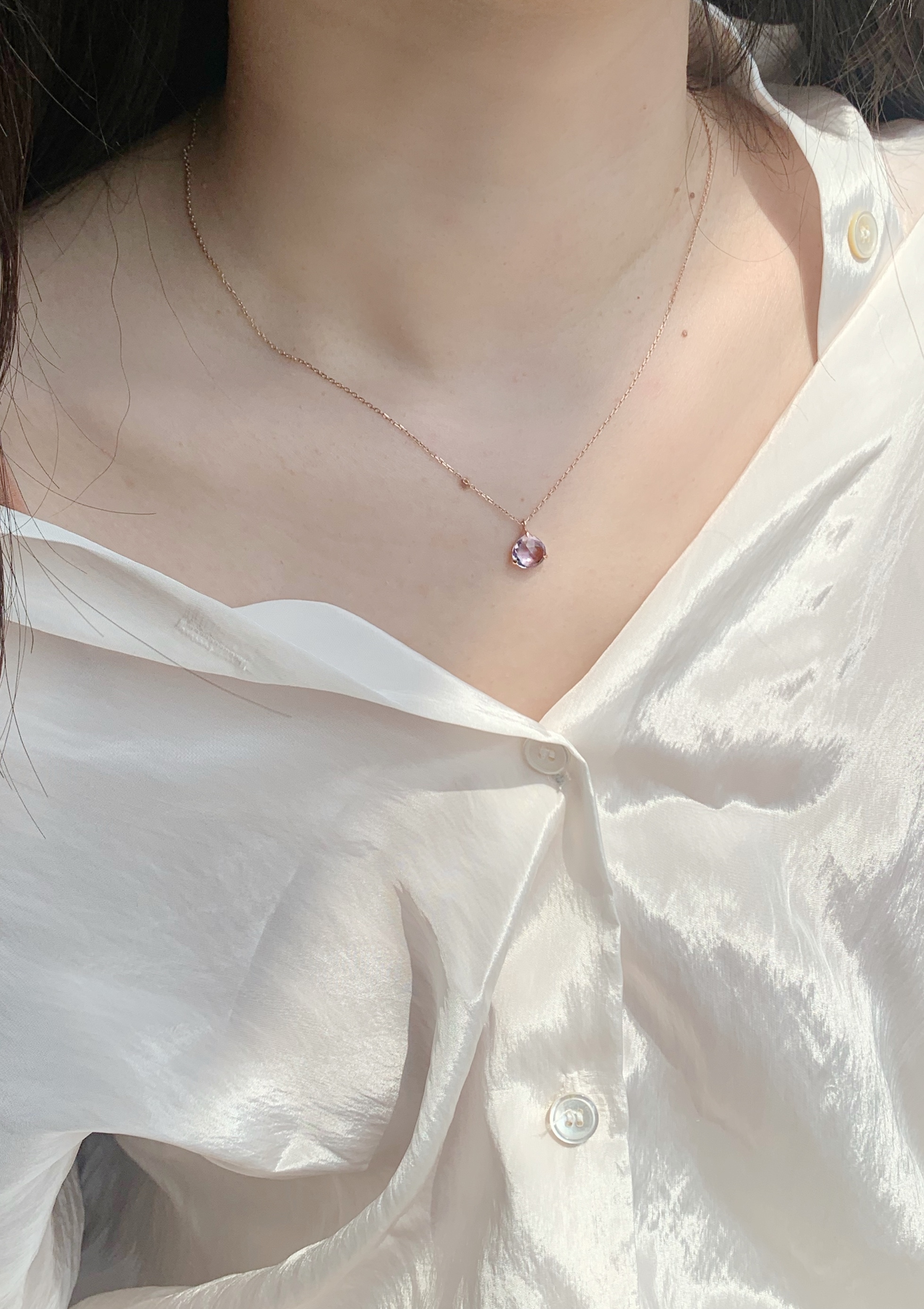小姊姊的紫水晶鎖骨鍊-玫瑰金