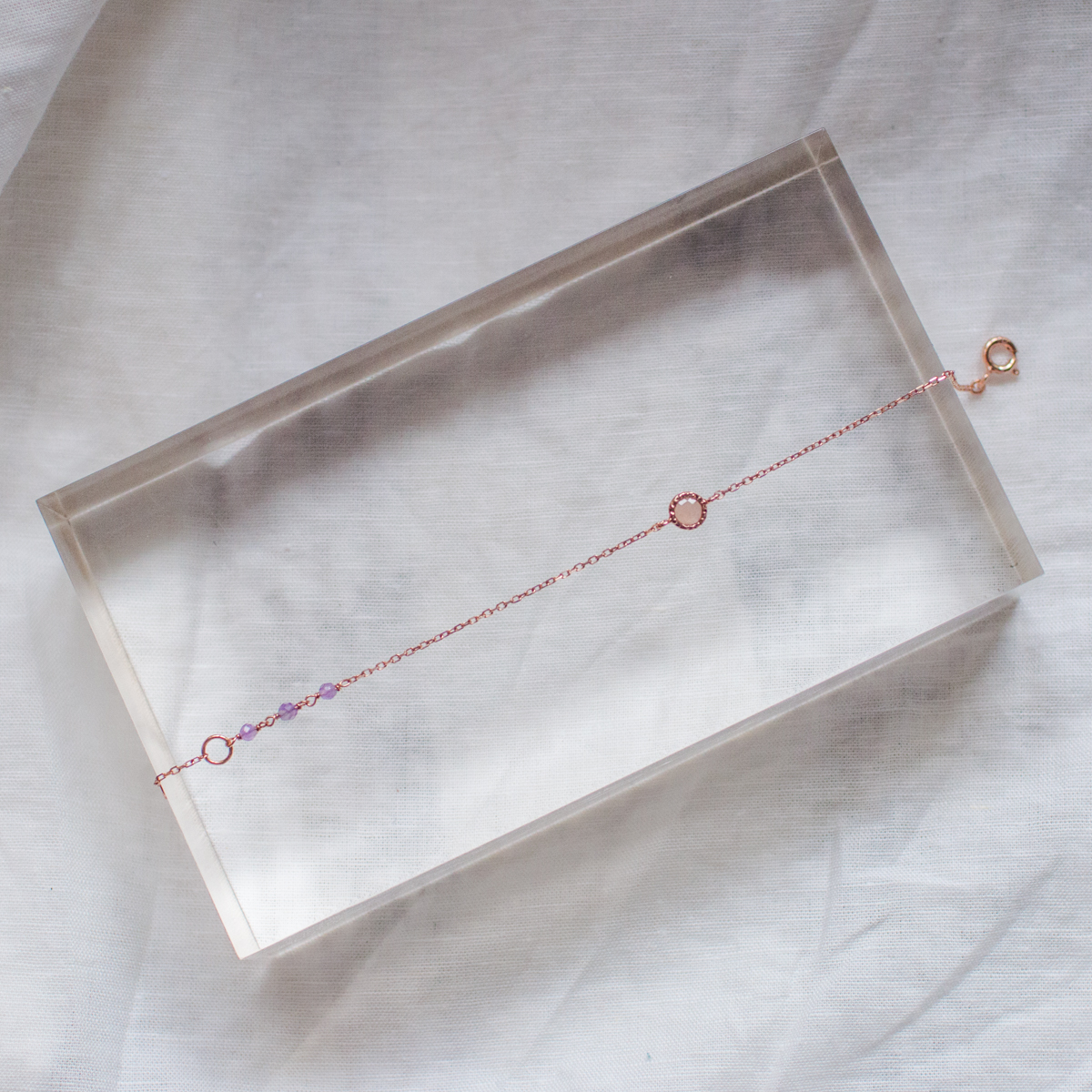 蛋糕小圓蜜桃月光紫水晶尾巴手鍊-玫瑰金