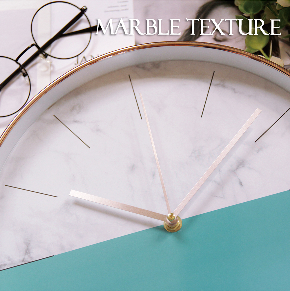 紐約時代玫瑰金靜音時鐘-大理石藍綠