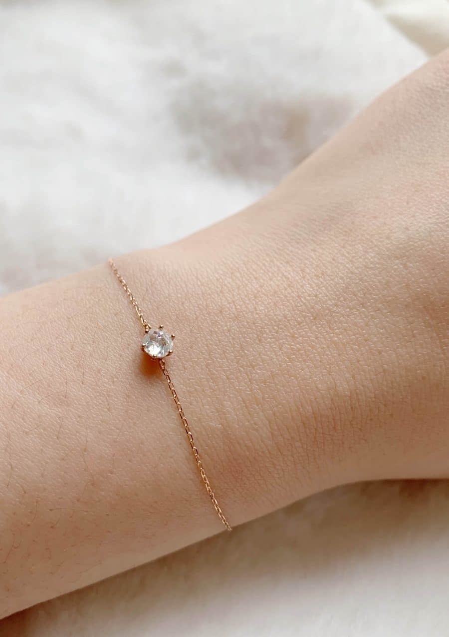 14k玫瑰金 六爪4mm超美灰鑽石手鍊